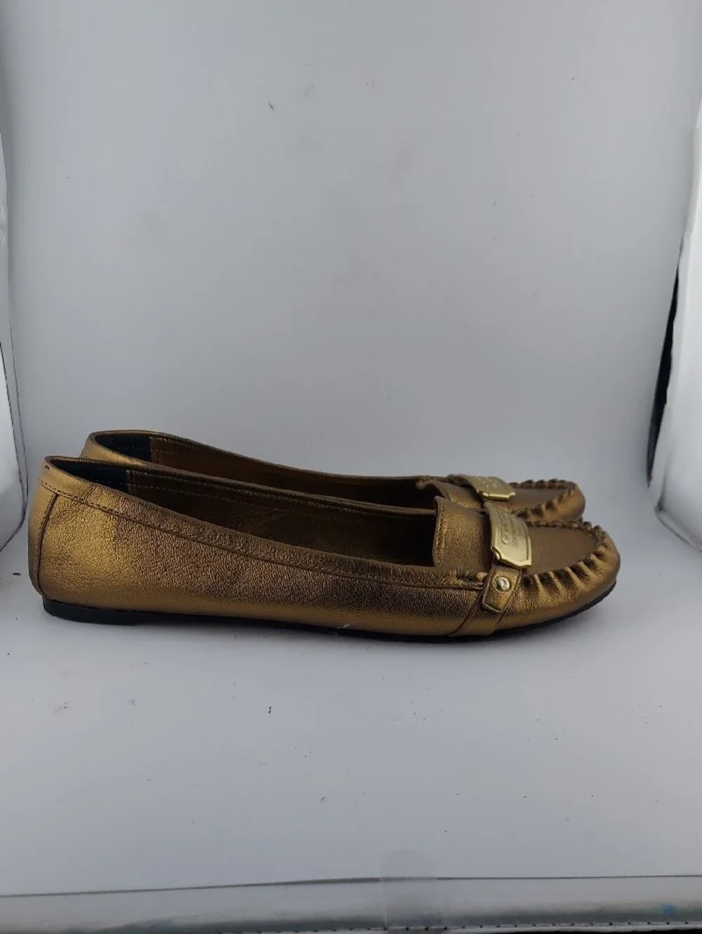 COACH Metallic Gold Leather Driving Moccasins Size 9 B